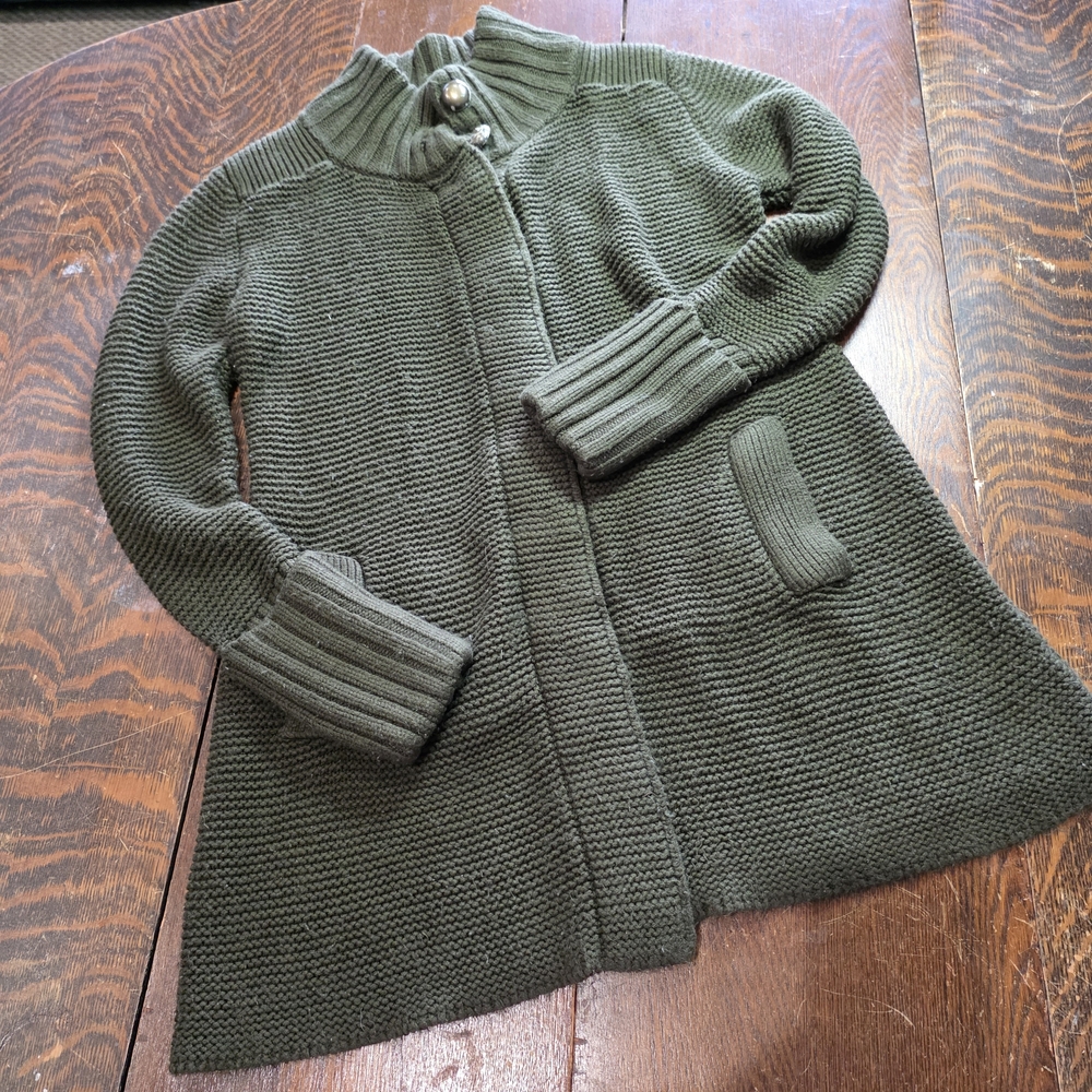 Fylo dark green longline‎ cardigan with ribbed cuffs and pockets Sz M